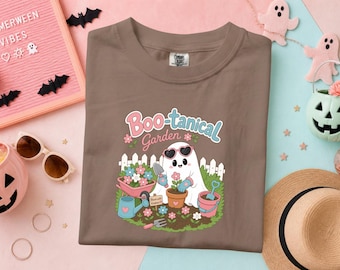 Gardening Ghost Shirt, Boo-tanical Garden Tee, Spooky Plant Lover T-Shirt, Summerween Yard Gift, Cute Spirit Gardener Apparel