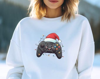 Game Controller Christmas Sweatshirt, Santa Sweater, Wrapped in Holiday Lights, Ugly Christmas Shirt, Gamer Gift, Video Game Shirt