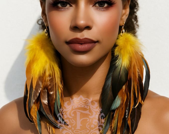 Boho Yellow Feather Earrings (4–6 in) • Long Statement Dangle • Festival/Carnival Jewelry • Lightweight Handmade