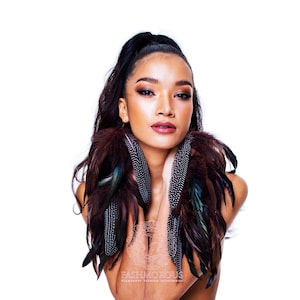 Schokobraune Feder Ohrringe, lange Boho baumeln