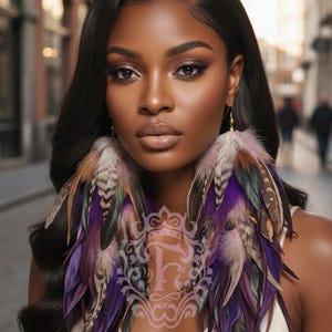 Handmade Purple Feather Earrings: Long Boho Dangle Earrings