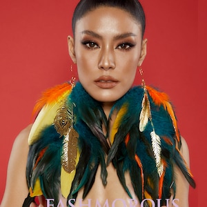 Boho Feather Dangle Earrings: Gold Plated Charm, Handmade Bohemian Jewelry