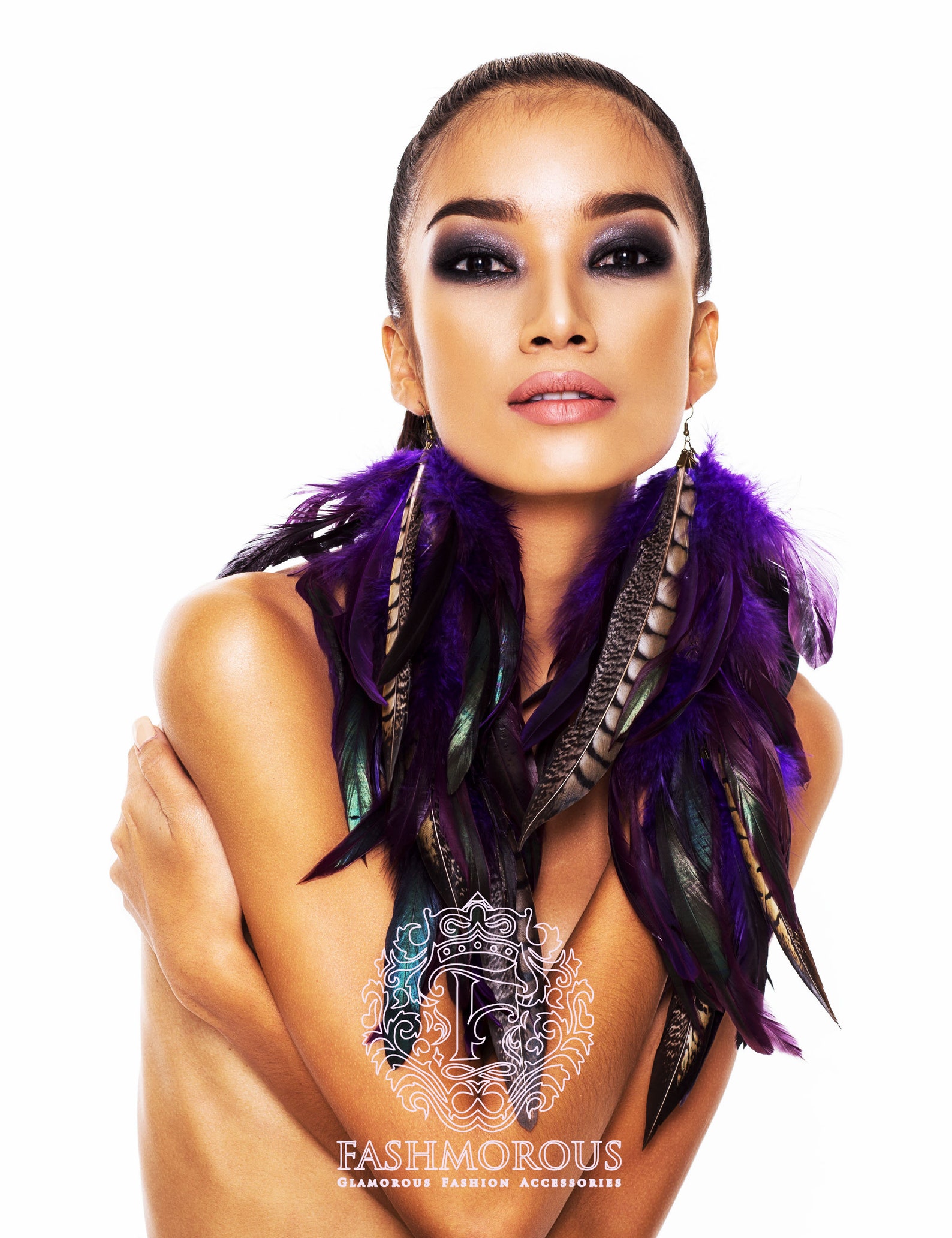 Purple Brown Feather Earrings main image 0