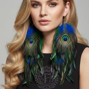 Boho Pfauenfeder Ohrringe: Extra langer Statement Schmuck