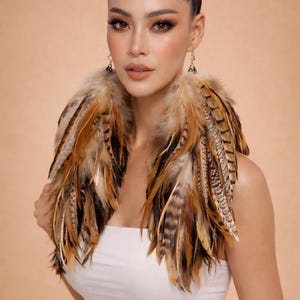 Boho Feather Dangle Earrings: Lightweight Brass, Cruelty-Free valentines gift