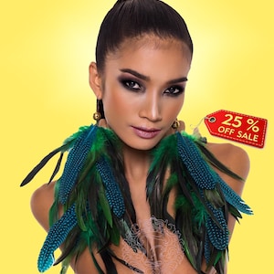 Extra Long Feather Earrings: Blue Green Boho Statement Jewelry