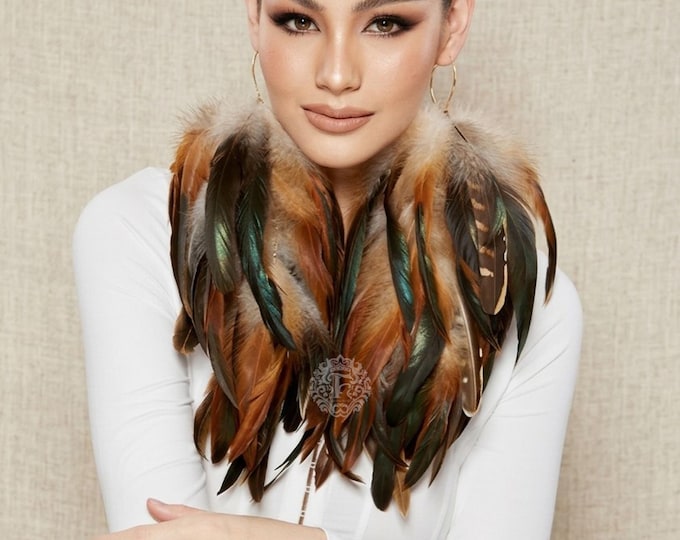 Boho Chic Feather Dangle Earrings: Natural Brown, Cruelty-Free