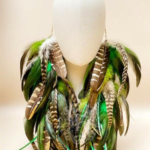 Green 16 inch Long Green Feather Earrings: Handmade Boho Dangle Jewelry