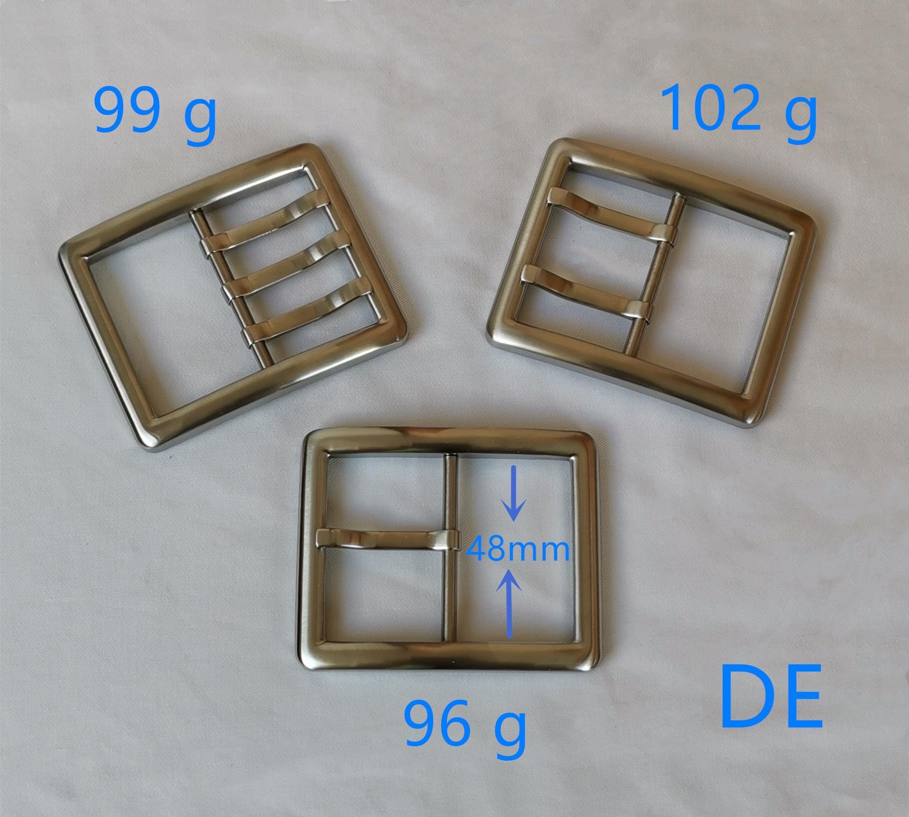 Stainless steel center bar buckle Single double triple prong heavy duty tool belt allergy free made in Germany 48 mm 4.8 cm 1.9" 1.9 inch