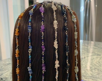Hippie Crystal Hair Beads— Crystal Clip In Hair Beads— Crystal Loc / Braid Hair Cuffs— Crystal Hippie Hair Jewelry— (Read Description)