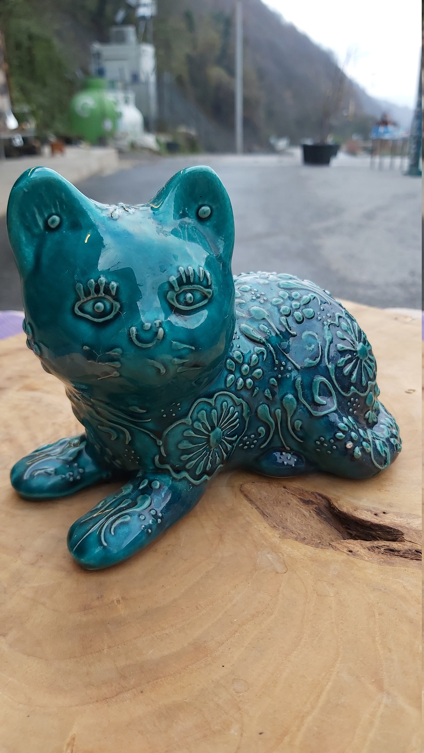 Gato de cerámica hecho a mano gato turquesa para la Etsy