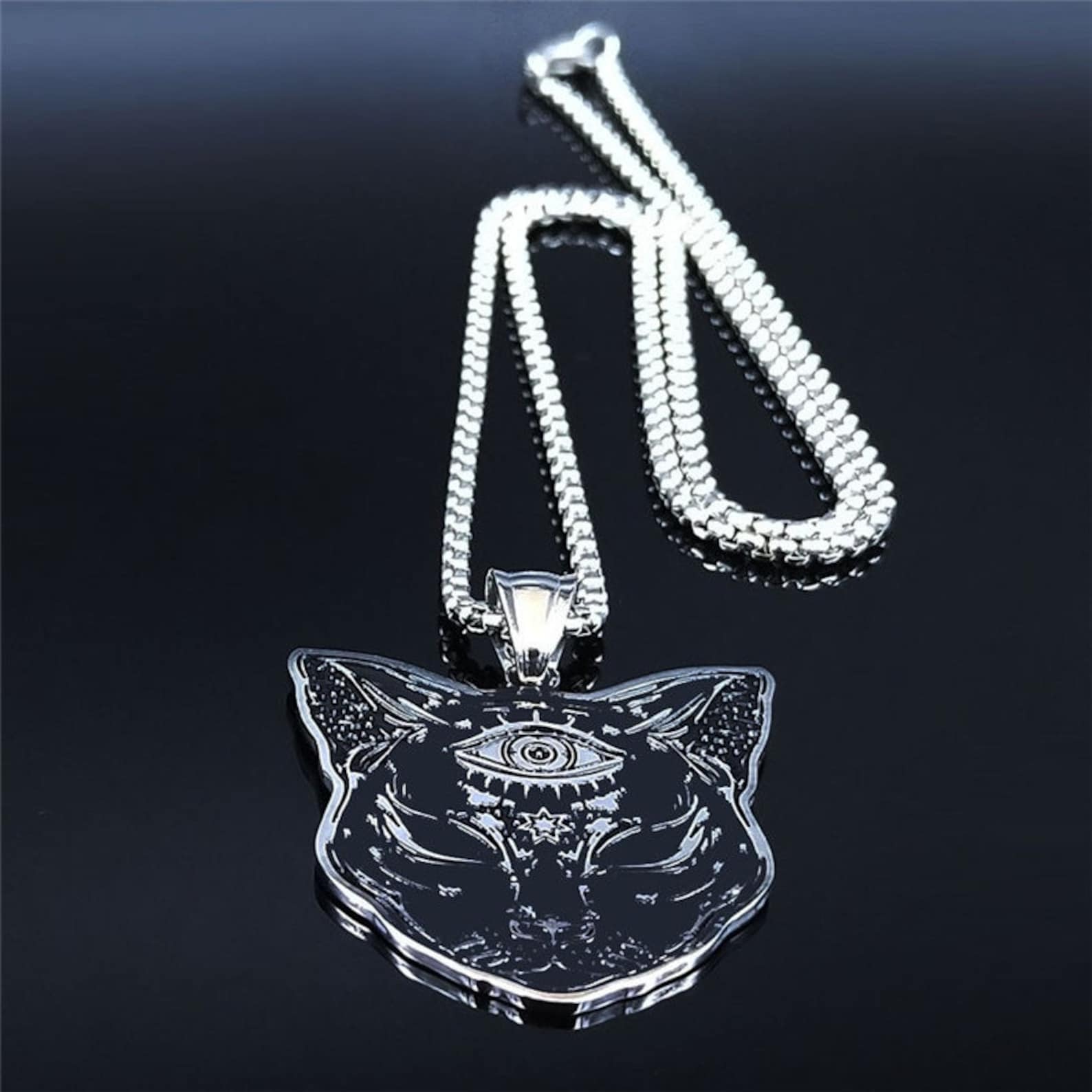 Witch Cat Necklace Cat Head Pendant Necklace Witch Gift Etsy