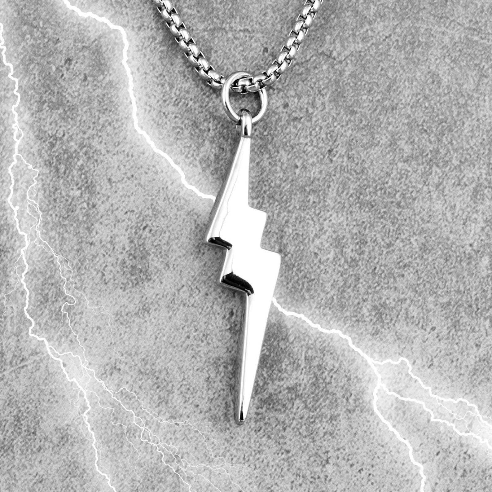 Lightning Bolt Pendant. Stainless Steel Necklace. Celestial Etsy