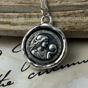 Celestial Greek Goddess Solid Silver Pendant: Handmade Wax Seal Amulet, Liliane Ting Design