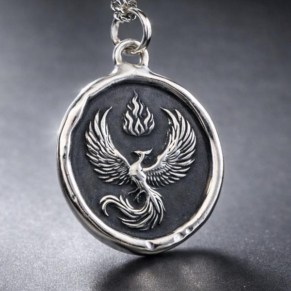 Phoenix Fire Wax Seal Necklace: Solid Silver Intaglio Pendant, Handmade Talisman, Liliane Ting Design