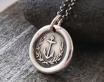 Anchor Wreath Wax Seal Necklace Pendant Handmade 999 Fine Silver Intaglio Seal Original Design by LilianeTing