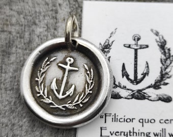Anchor Wreath Wax Seal Necklace Pendant Handmade 999 Fine Silver Intaglio Seal Original Design by LilianeTing