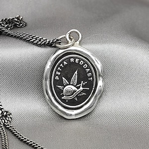 Snail Leaf Wax Seal Necklace Pendant, Handmade Sterling Silver, Intaglio Seal Heirloom, Original Design LT066