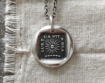 Sun Wax Seal Necklace Pendant, Handmade Sterling Silver, Intaglio Seal Heirloom Original Design by LilianeTing LT058