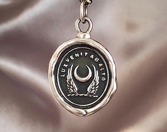 Winged Crescent Moon Solid Silver Necklace: Celestial Talisman Jewelry, Liliane Ting Design
