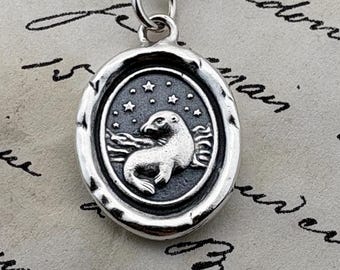 Sea Seal Under Stars Wax Seal Necklace • Handmade Solid Silver Pendant Talisman • Liliane Ting