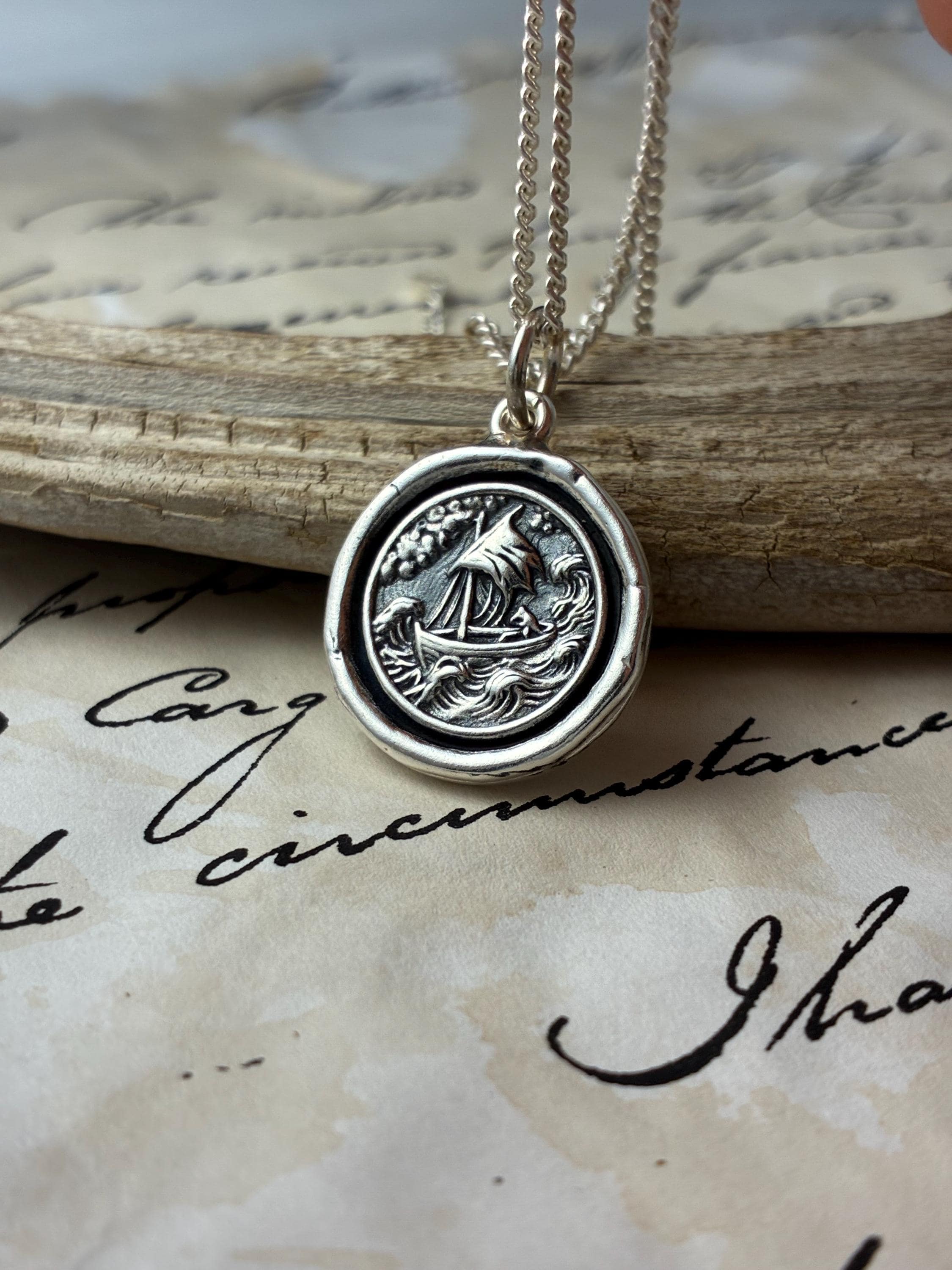 Stormy Sea Boat Pendant: Handmade Solid Silver Nautical Talisman, Liliane Ting Design