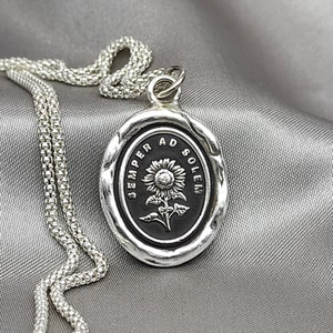 Sunflower Wax Seal Necklace Pendant, Handmade Sterling Silver, Intaglio Seal Heirloom, Original Design LT065