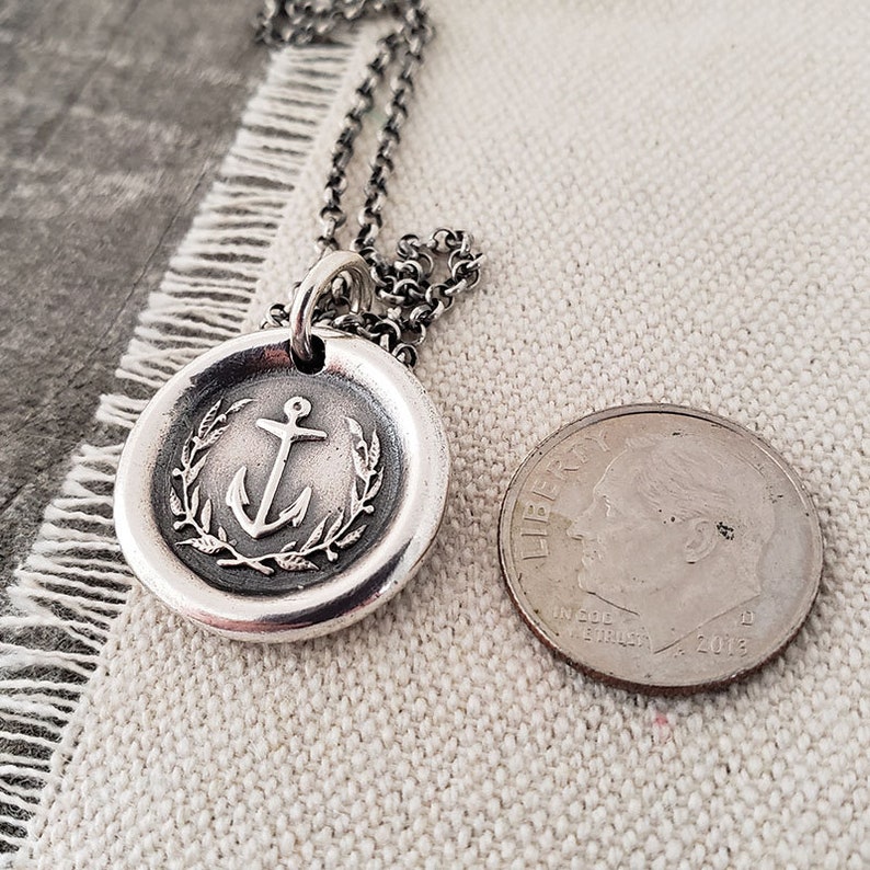 Anchor Wreath Wax Seal Necklace Pendant Handmade 999 Fine Silver Intaglio Seal Original Design by LilianeTing