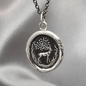 Woodland Deer Wax Seal Necklace: Handmade Solid Silver Talisman, Liliane Ting Design