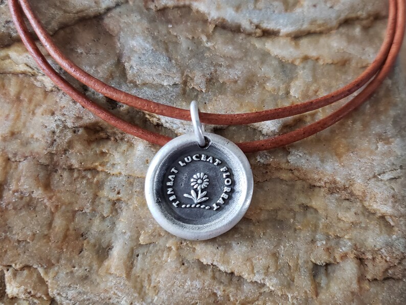 Flower Latin Motto Wax Seal Intaglio Stamp Necklace Pendant Original Design by LilianeTing Handmade Sterling Silver
