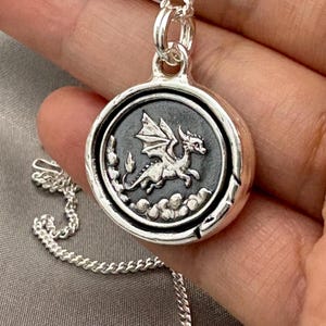Baby Dragon Wax Seal Necklace: Solid Silver Fantasy Pendant, Liliane Ting Design