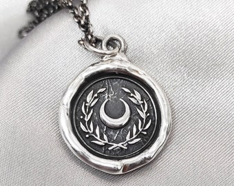 Crescent Moon Solid Silver Necklace: Wax Seal Intaglio Pendant, Liliane Ting Design