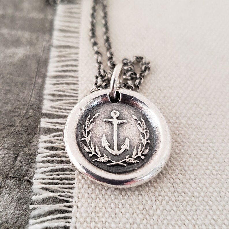 Anchor Wreath Wax Seal Necklace Pendant Handmade 999 Fine Silver Intaglio Seal Original Design by LilianeTing