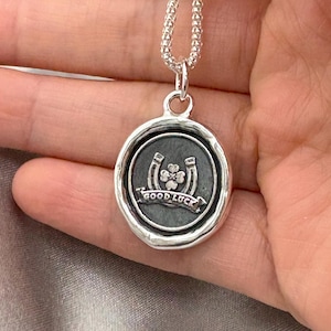 Horseshoe Clover Wax Seal Necklace: Solid Silver Lucky Talisman, Liliane Ting Design