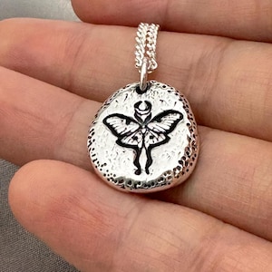 Luna Moth Necklace: Oxidized Solid Silver Talisman, Bohemian Jewelry, Liliane Ting Design