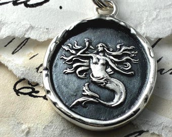 Mermaid Wax Seal Necklace: Solid Silver Fantasy Talisman, Liliane Ting Design