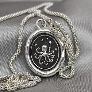 Octopus Necklace: Solid Silver Wax Seal Pendant, Celestial Talisman, Liliane Ting Design