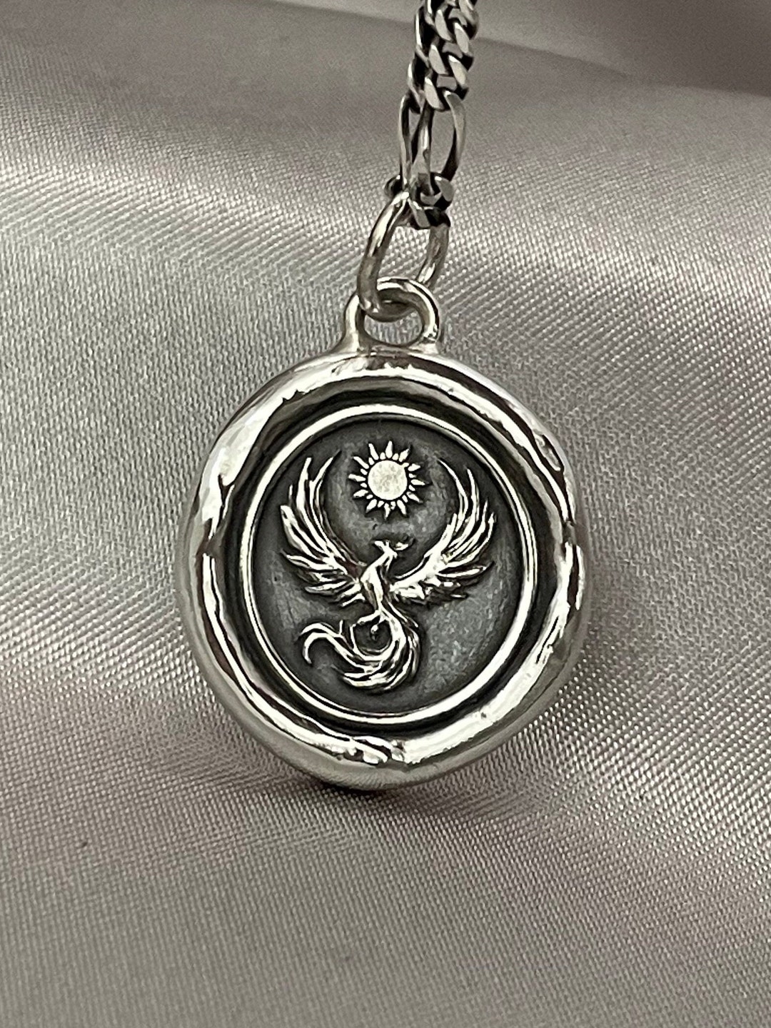 Phoenix Wax Seal Necklace: Solid Silver Intaglio Pendant, Handmade ...