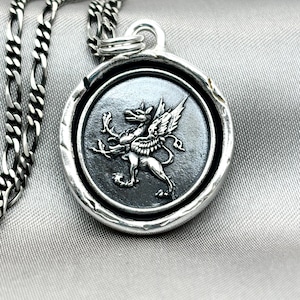 Griffin Wax Seal Necklace: Solid Silver Talisman, Mythical Jewelry, Liliane Ting Design