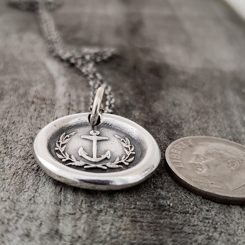 Anchor Wreath Wax Seal Necklace Pendant Handmade 999 Fine Silver Intaglio Seal Original Design by LilianeTing