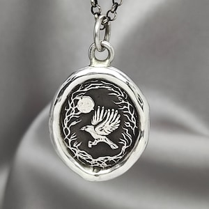 Woodland Crow Wax Seal Necklace: Solid Silver Talisman, Liliane Ting Design