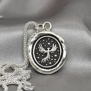 Phoenix Wax Seal Necklace: Solid Silver Talisman, Handmade Intaglio Pendant, Liliane Ting Design