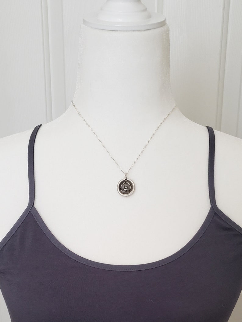 Flower Latin Motto Wax Seal Intaglio Stamp Necklace Pendant Original Design by LilianeTing Handmade Sterling Silver