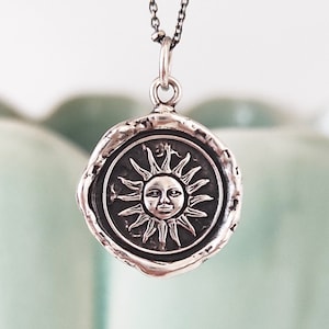 Handmade Solid Silver Sun Necklace: Wax Seal Intaglio Pendant - Liliane Ting Design