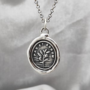 Olive Branch Wax Seal Necklace: Handmade Solid Silver Peace Charm, Liliane Ting Design