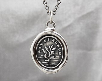 Olive Branch Wax Seal Necklace: Handmade Solid Silver Peace Charm, Liliane Ting Design