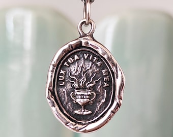 Goblet Fire Wax Seal Necklace: Handmade Solid Silver Talisman, Liliane Ting Design