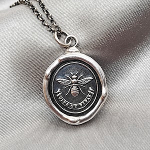 Handmade Solid Silver Bee Wax Seal Necklace: Intaglio Talisman Pendant, Liliane Ting Design