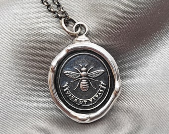 BEE Wax Seal Necklace Pendant, Handmade Sterling Silver, Intaglio Seal Heirloom, Original Design Liliane Ting Studio LT013