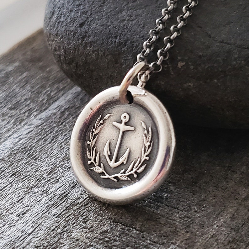Anchor Wreath Wax Seal Necklace Pendant Handmade 999 Fine Silver Intaglio Seal Original Design by LilianeTing